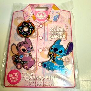 NWT. Disney pins. Stitch Attacks Snacks Limited Release Pin Set, Disney eats
